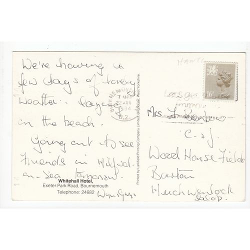 The Whitehall Hotel Exeter Park Road Bournemouth 1984 Postcard Dorset
