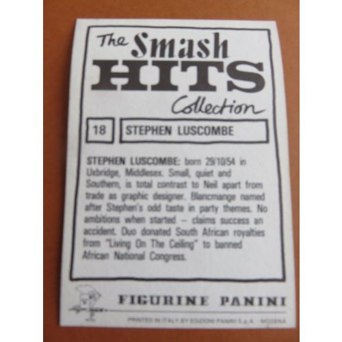 Smash Hits 1984 Panini Sticker No 18 Stephen Luscombe