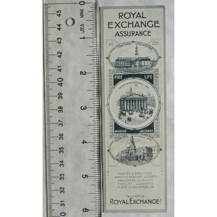 Vintage bookmark - Royal Exchange Assurance - first, present & second