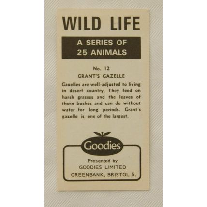 1977 Goodies card Wild Life No. 12 Grant's Gazelle