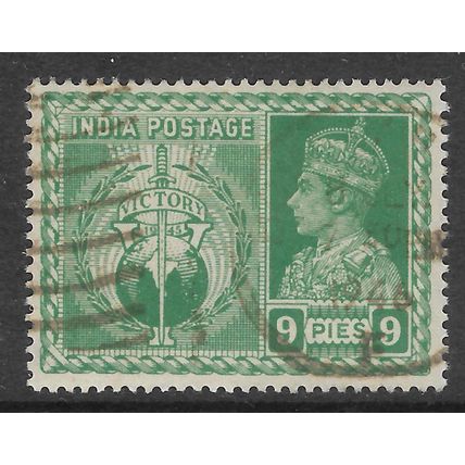 INDIA 1946 VICTORY 9p YELLOW GREEN SG278 FINE USED