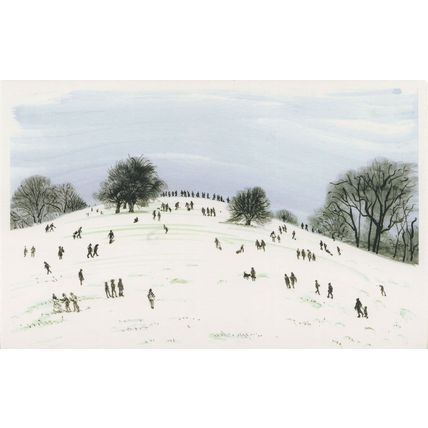 Primrose Hill Building A Christmas Snowman London Painting Postcard