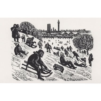 Skiing Sleighing At Primrose Hill London 1976 Painting Postcard