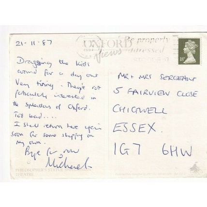 Philosophers Statue Sheldonian Theatre Postcard posted 1987 crease