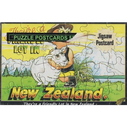 New Zealand Lamb Cuddling Farm Boy Jigsaw Puzzle Postcard Sealed