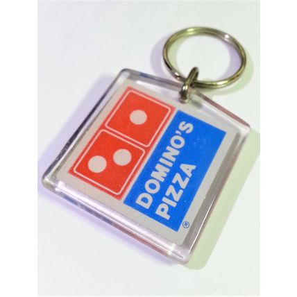 Domino's Pizza Double Sided Acrylic Keychain Key Ring - Rare Vintage