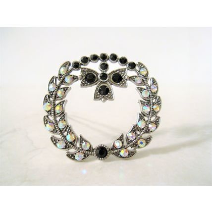 Silver metal round leaf black crystal hair clip clamp barrette snap clip