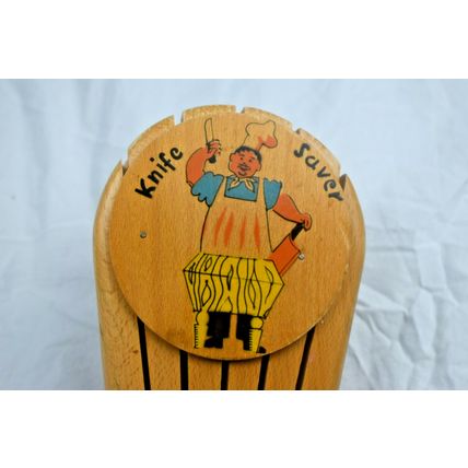VINTAGE Knife Wood Block Vintage for Wall Hanging. Painted on Chef, Happy Chef