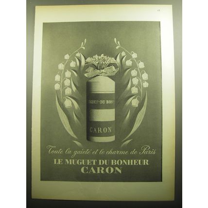 1958 Caron Le Muguet du Bonheur Perfume Ad - Toute la gaiete et le charme