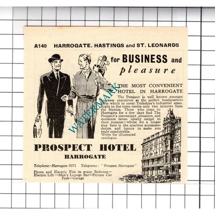 Prospect Hotel Harrogate Small Advert - 1958 Cutting