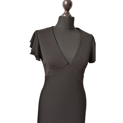 Moda International Black Frilled Sleeves V-Neck Midi Dress Size 10 UK