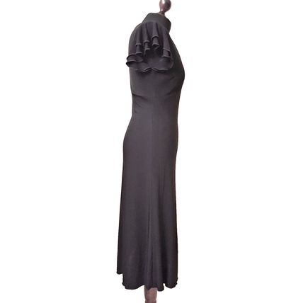 Moda International Black Frilled Sleeves V-Neck Midi Dress Size 10 UK