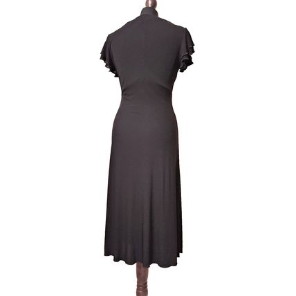 Moda International Black Frilled Sleeves V-Neck Midi Dress Size 10 UK