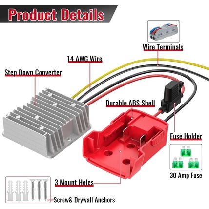 18V to 12V Step down Converter Compatible with Milwaukee 18V Battery Power Wheel