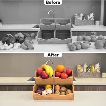 HOMESTEAD Bamboo Pantry Storage Bins - Stackable Baskets, Potato and Onion Stora