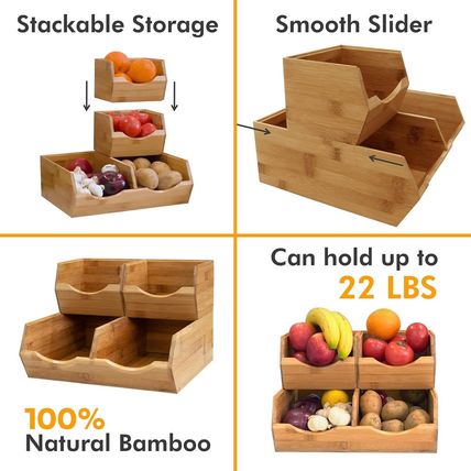 HOMESTEAD Bamboo Pantry Storage Bins - Stackable Baskets, Potato and Onion Stora