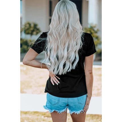 Black Sequined Crayfish Round Neck Graphic Tee