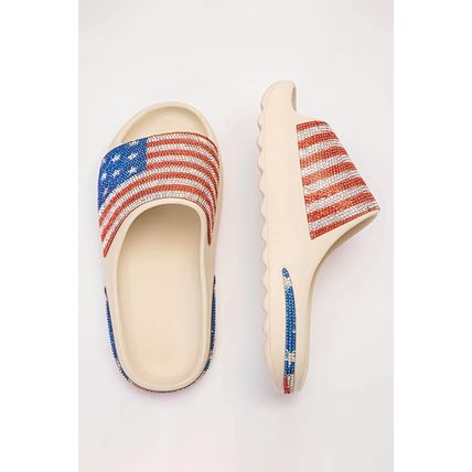White Rhinestone American Flag Thick Sole Slippers