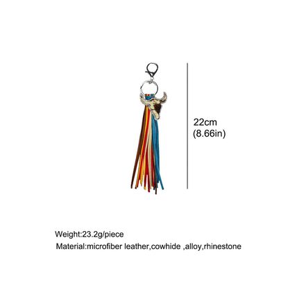 Philippine Gray Rhinestone Steer Head Colorful Tassel Key Ring