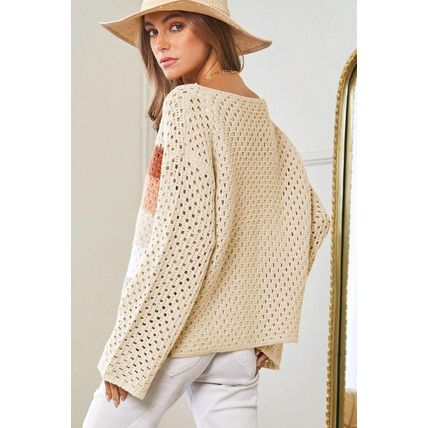 Apricot Pointelle Knit Colorblock Baggy Sweater