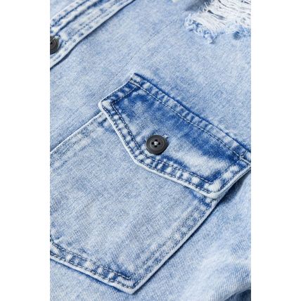 Mist Blue Oversized Contrast Hooded Denim Jacket