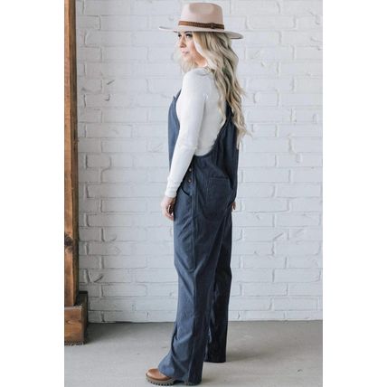 Real Teal Solid Pocketed Loose Fit Corduroy Overall
