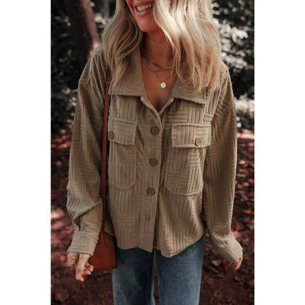 Dark Khaki Textured Chest Pocket Button-up Shacket