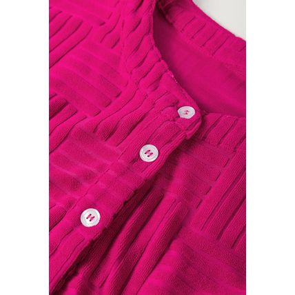 Bright Pink Terry Textured Sleeveless Button Front Wide Leg Jumpsuit