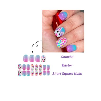 Bonbon Polka Dot Bunny Easter Fashion Square Nail Stickers