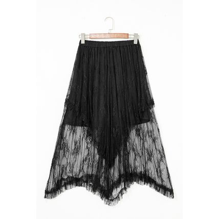 Black Lace Cascading Tiered High Waist Maxi Skirt