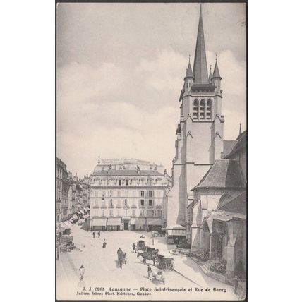 Place Saint-François et Rue de Bourg, Lausanne, 1908 - Jullien Frères CPA JJ6983