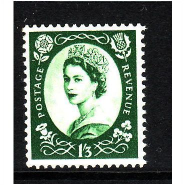 GREAT BRITAIN 1952 SG530 QEII TUDOR 1s 3d GREEN U/M MINT #2