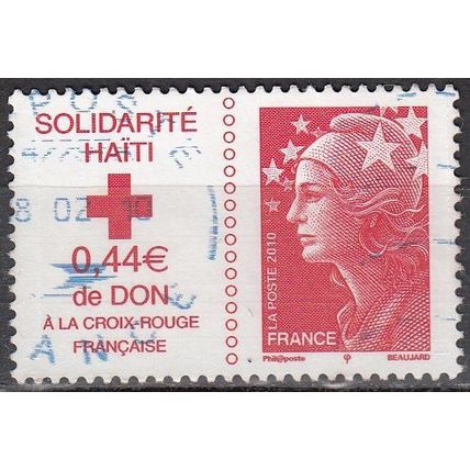 France 2010 Michel 4803 O Cote (2010) 2.00 € Croix Rouge solidarité Haïti