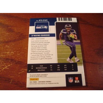 2021, Contenders, Rookie Ticket, Green, Patch, DWAYNE ESKERIDGE RC, Seahawks
