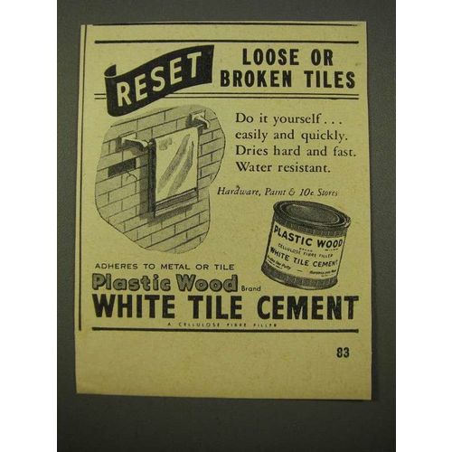 1947 Plastic Wood White Tile Cement Ad - Reset Tiles