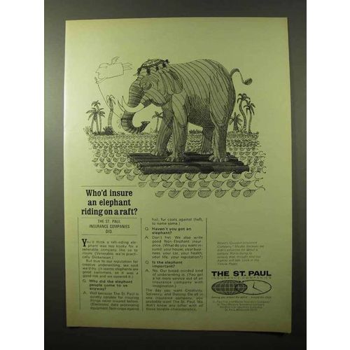 1966 The St. Paul Insurance Ad - Elephant on a Raft
