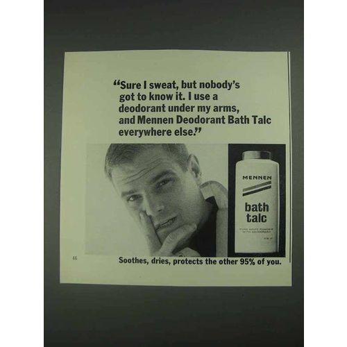 1967 Mennen Bath Talc Ad - Sure I Sweat