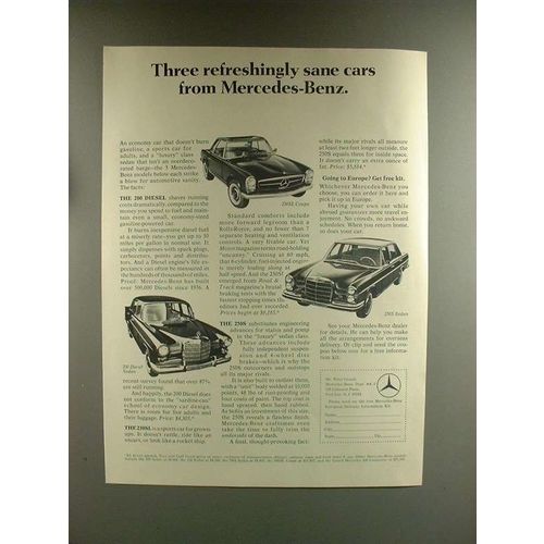 1967 Mercedes 200 Diesel Sedan, 230SL Coupe, 250S Ad