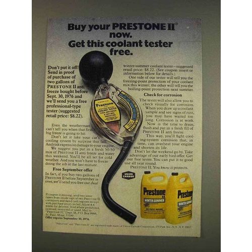 1976 Prestone II Anti Freeze Ad - Coolant Tester