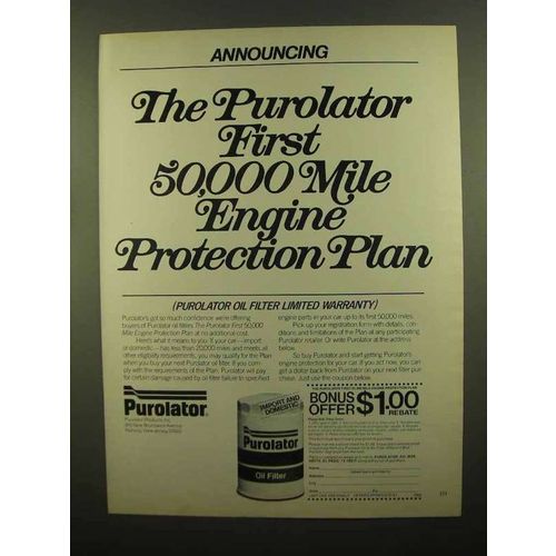 1981 Purolator Oil Filter Ad - First 50,000 Mile Plan