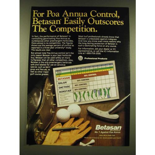 1990 ICI Betasan Ad - For Poa Annua Control, Betasan Easily outscores