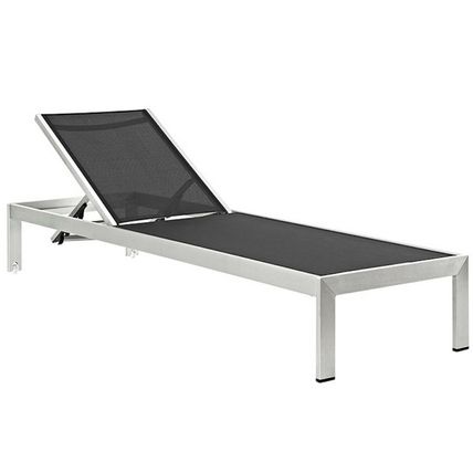 2 Outdoor Lounge Sun Chairs Black, White, Gray Textiline Mesh Brushed Aluminum
