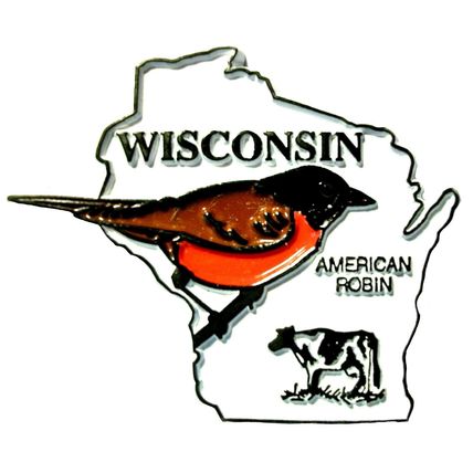 Wisconsin State Outline with American Robin Fridge Magnet