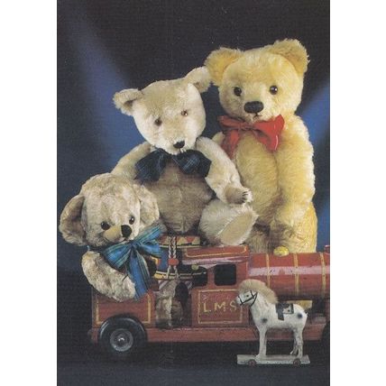 Teddy Bears Playing On Toy Train With Rocking Horse Postcard