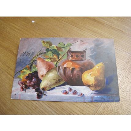 Early Ernest Nister Postcard .. Still Life / Fruit & Pot .. Artist Mary Golay