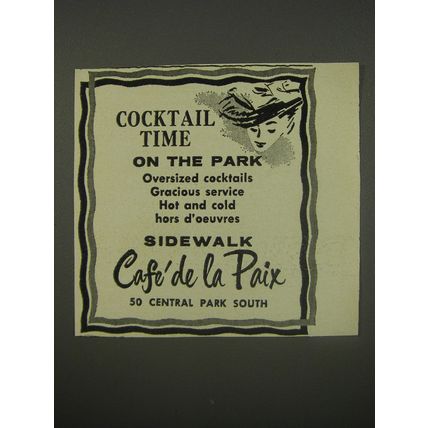 1956 Caf de la Paix Restaurant Ad - Cocktail Time on the Park