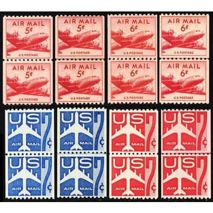 C37//C61, MNH Group of 8 Airmail Coil Prs * Line Prs CV $87.35 *** Stuart Katz