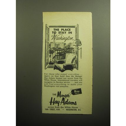 1958 The Manger Hay-Adams Hotel Ad - The place to stay in Washington