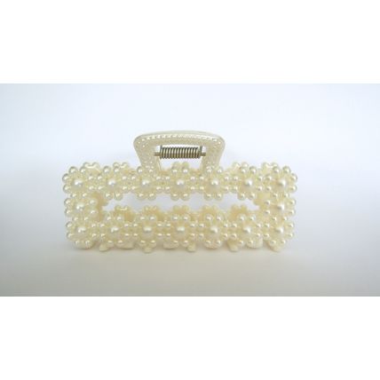 Rectangle flower faux pearl acrylic hair claw clip