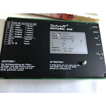 SCHROFF TPS 24/2,TPS 24 24VDC SWITCHPAC 50w POWER SUPPLY,11006-060,24VDC,SH